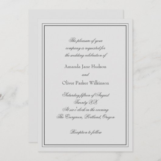 Elegante uitnodiging met twee randen en scriptteks (Voorkant / Achterkant)