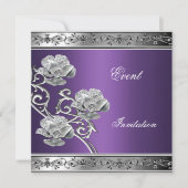 Elegante uitnodiging paarse zilveren bloemjuweel (Voorkant)