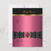 Elegante uitnodiging roze zwart gouden strik siera (Achterkant)