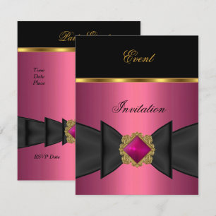 Elegante uitnodiging roze zwart gouden strik siera