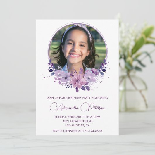 Elegante uitnodiging voor 10e verjaardag Foto Eleg (Staand voorkant)