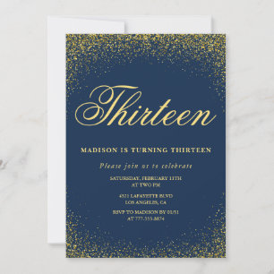 Elegante uitnodiging voor 13e verjaardag Goud Navy