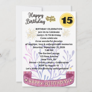 Elegante uitnodiging voor 15e verjaardag – Chic bl