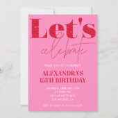 Elegante uitnodiging voor 15e verjaardag Roze Glit (Voorkant)