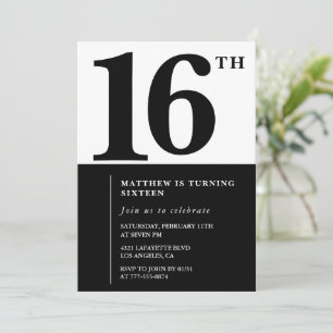 Elegante uitnodiging voor 16e verjaardag Black Chi