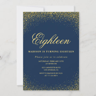 Elegante uitnodiging voor 18e verjaardag Goud Navy