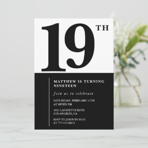Elegante uitnodiging voor 19e verjaardag Black Chi