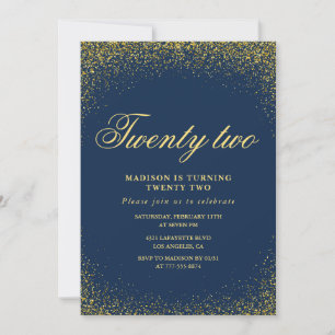 Elegante uitnodiging voor 22e verjaardag Navy Goud