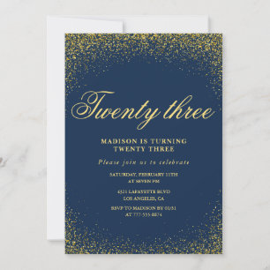 Elegante uitnodiging voor 23e verjaardag Navy Goud