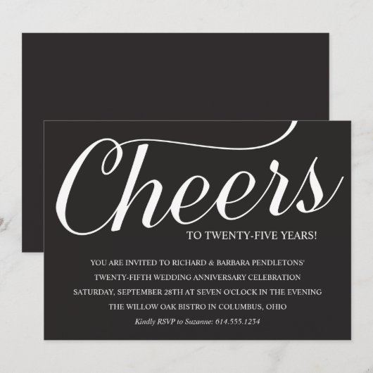 Elegante uitnodiging voor 25-jarig huwelijksjubile (Voorkant / Achterkant)