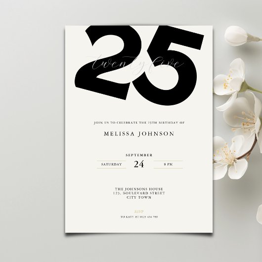Elegante uitnodiging voor 25e verjaardag - Minimal