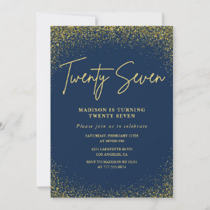 Elegante uitnodiging voor 27e verjaardag Navy Goud