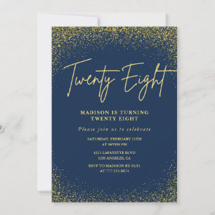 Elegante uitnodiging voor 28e verjaardag Navy Goud