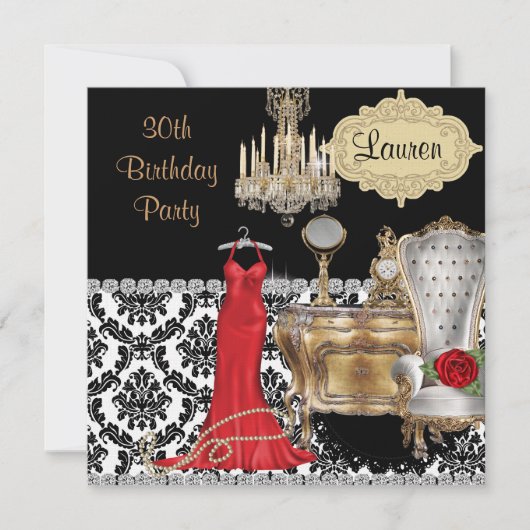 Elegante uitnodiging voor 30ste VERJAARDAG met vin (Voorkant)