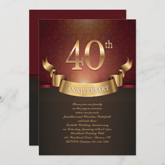Elegante uitnodiging voor 40-jarig huwelijksjubile (Voorkant / Achterkant)