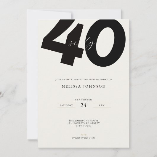 Elegante uitnodiging voor 40e verjaardag - Minimal (Voorkant)