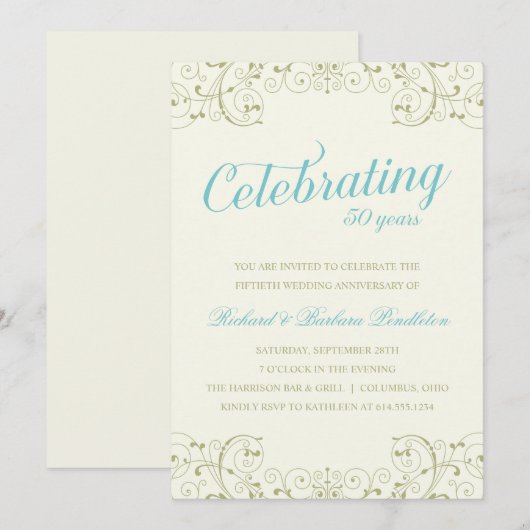 Elegante uitnodiging voor 50-jarig huwelijksjubile (Voorkant / Achterkant)