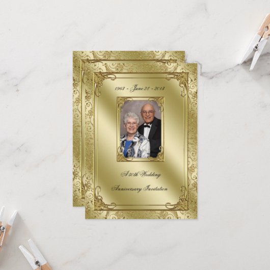 Elegante uitnodiging voor 50-jarig huwelijksjubile (Voorkant / Achterkant in situ)