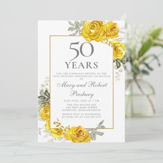 Elegante uitnodiging voor 50-jarig jubileum met ge (Staand voorkant)