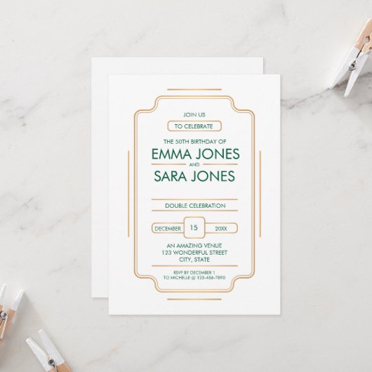 Elegante uitnodiging voor 50e verjaardagsfeest (Voorkant / Achterkant in situ)