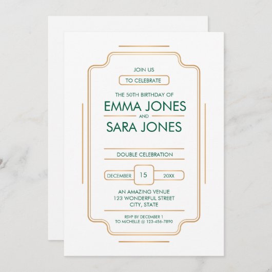 Elegante uitnodiging voor 50e verjaardagsfeest (Voorkant / Achterkant)