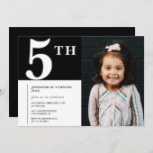 Elegante uitnodiging voor 5e verjaardag Black Chic (Voorkant / Achterkant)