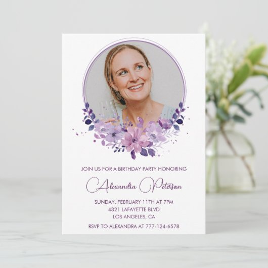 Elegante uitnodiging voor 60e verjaardag Foto Boho (Staand voorkant)