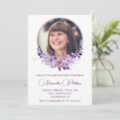 Elegante uitnodiging voor 60e verjaardag Foto Flor (Staand voorkant)