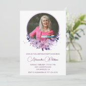 Elegante uitnodiging voor 75e verjaardag Foto Flor (Staand voorkant)