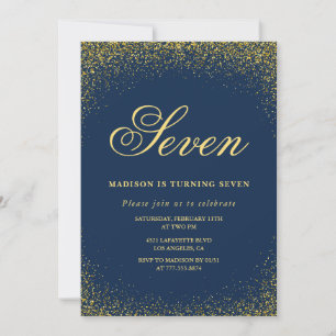 Elegante uitnodiging voor 7e verjaardag Goud Navy 