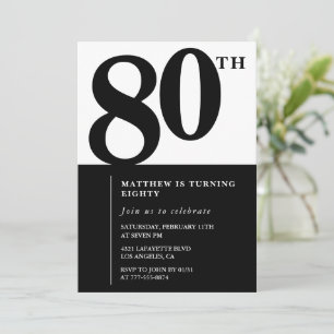 Elegante uitnodiging voor 80ste verjaardag Black C