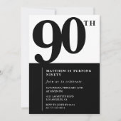 Elegante uitnodiging voor 90ste verjaardag Black C (Voorkant)
