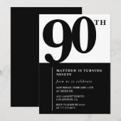 Elegante uitnodiging voor 90ste verjaardag Black C (Voorkant / Achterkant)