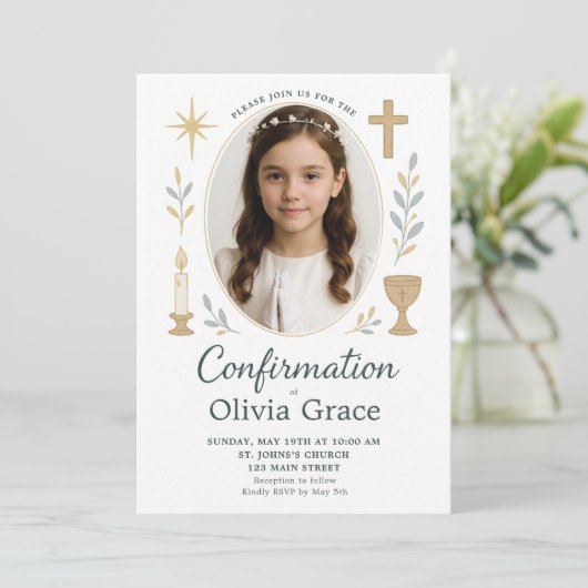 Elegante uitnodiging voor bevestiging voor meisjes (Staand voorkant)