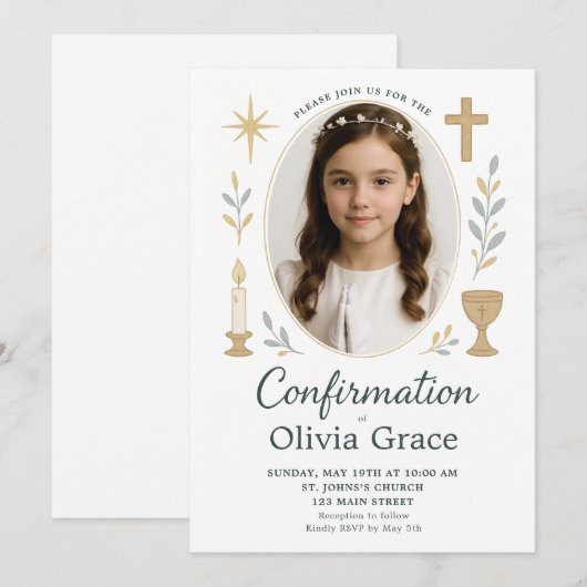 Elegante uitnodiging voor bevestiging voor meisjes (Voorkant / Achterkant)