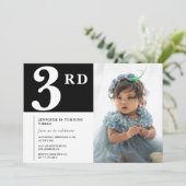 Elegante uitnodiging voor de 3e verjaardag Black C (Staand voorkant)