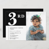 Elegante uitnodiging voor de 3e verjaardag Black C (Voorkant / Achterkant)