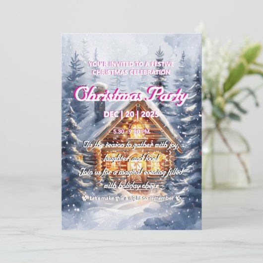 Elegante uitnodiging voor een kerstfeest in een wi (Staand voorkant)