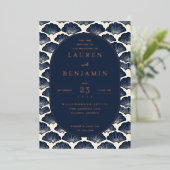 Elegante uitnodiging voor een Navy zeeschel huweli (Staand Voorkant)