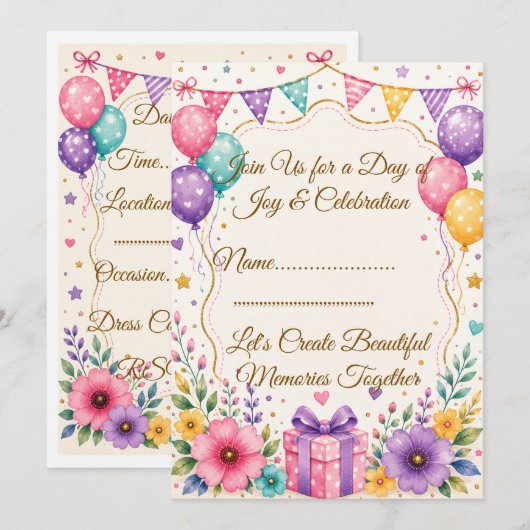 Elegante uitnodiging voor feest Template (Voorkant / Achterkant)