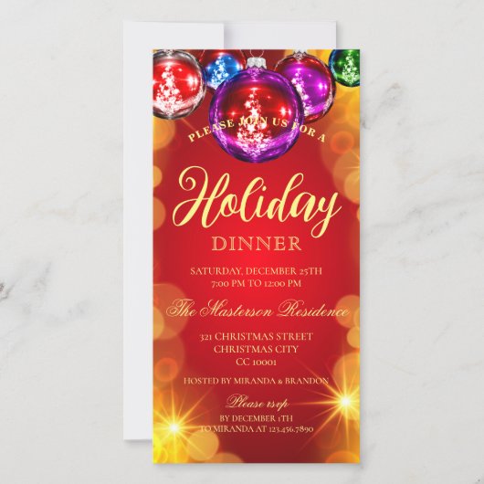 Elegante uitnodiging voor kerstdinermaal in rood e (Voorkant)