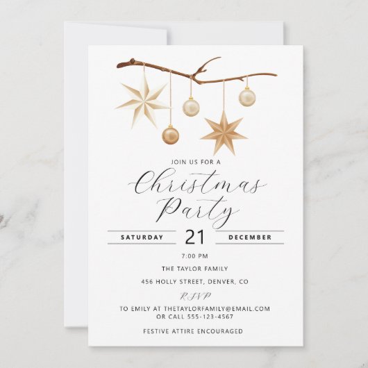 Elegante uitnodiging voor kerstfeest met gouden st (Voorkant)