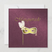 Elegante uitnodiging voor Maroon & Goud Maskerade  (Achterkant)
