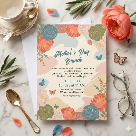 Elegante uitnodiging voor Moederdag brunch met wil