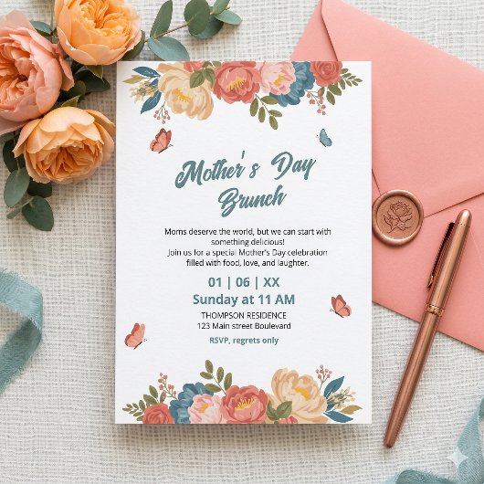 Elegante uitnodiging voor Moederdag brunch met wil