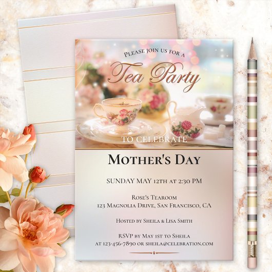Elegante uitnodiging voor Moederdag-theepartij
