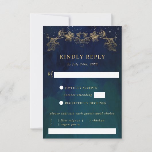 Elegante uitnodiging voor Navy en Green Celestial (Voorkant)