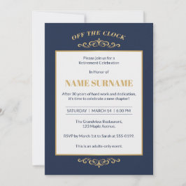 Elegante uitnodiging voor pensionering in navy en 
