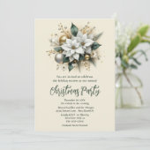 Elegante uitnodiging voor Poinsettia Holiday Party (Staand voorkant)
