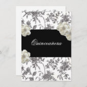 Elegante uitnodiging voor Quinceanera in zwart en  (Voorkant / Achterkant)